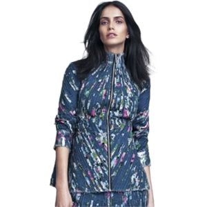 H&M Eddy Anemian Designer Floral Print Tiered Denim Jacket Top 10 (Medium)